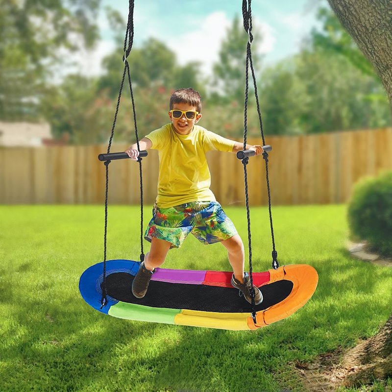 Saucer Tree Swing Surf Kids Outdoor Adjustable Oval Platform Set with Handle