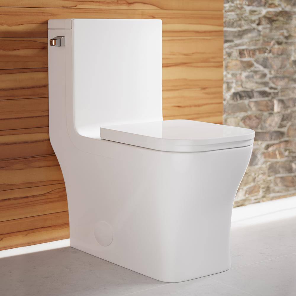 Swiss Madison Concorde 1-Piece 1.28 GPF Left Side Single Flush Handle Square Toilet in White with Seat Included SM-1T107