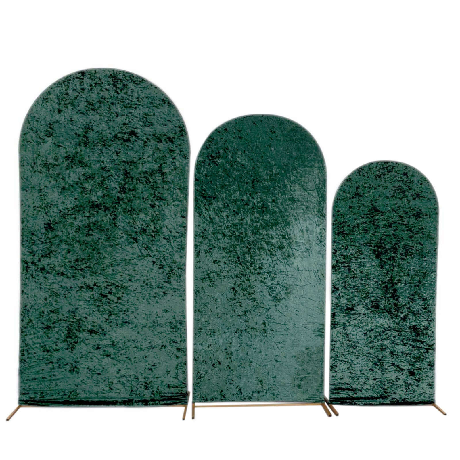 Set of 3 Hunter Emerald Green Crushed Velvet Chiara Wedding Arch Covers For Round Top Backdrop Stands 5ft, 6ft, 7ft