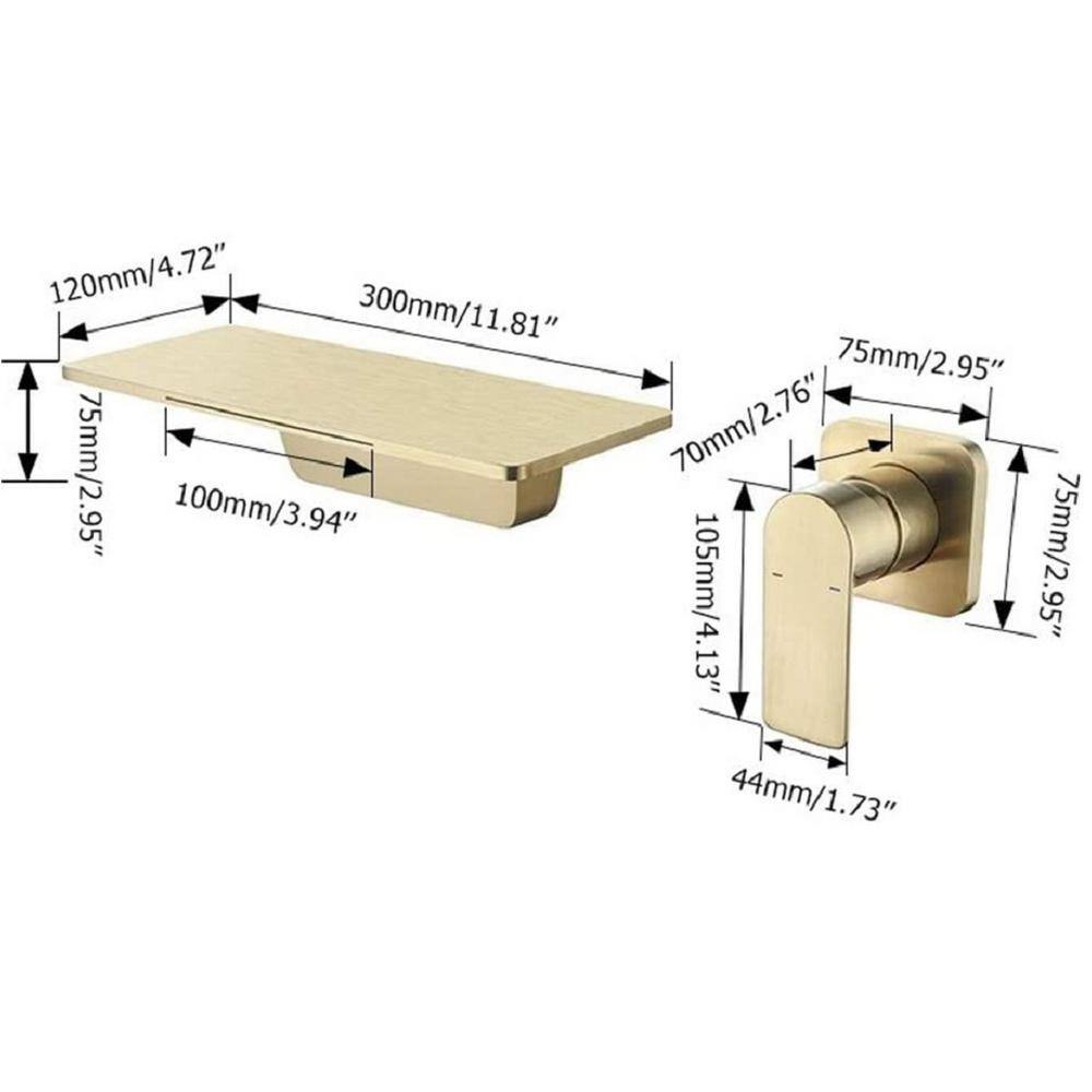 Hlihome Single Handle Wall Mounted Waterfall Bathroom Sink Faucet in Matte Gold DKTH09LSJ