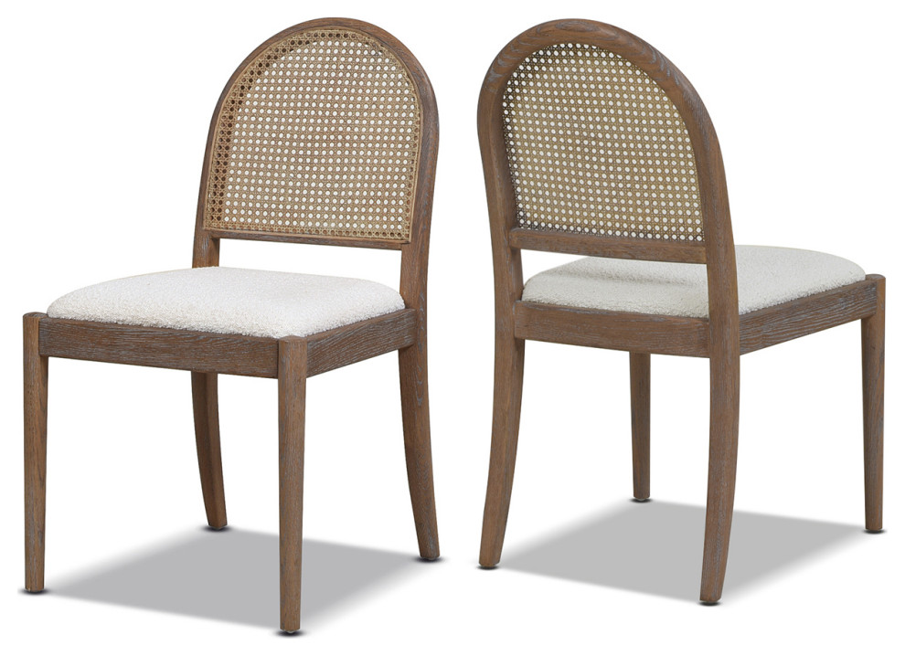 Panama 18.5 quotCurved Cane Rattan Side Dining Chair  Set of 2  Ivory White Boucle   Tropical   Dining Chairs   by Homesquare  Houzz