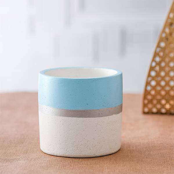 4 inch (10 cm) Circlet Concrete Pot (Rustic White, Sky Blue)