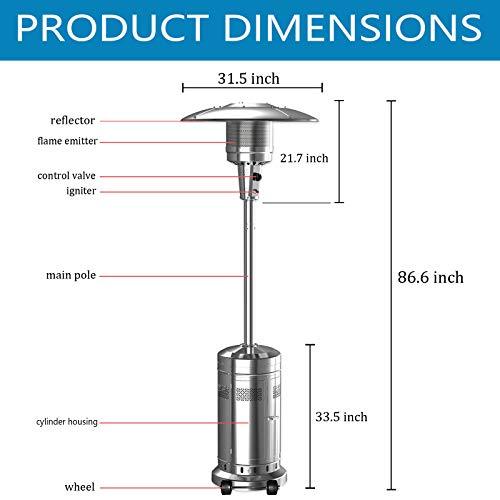 2 Set 48,000-BTU Umbrella Patio Propane Heater with Wheels,Stainless Steel Patio Heater,Stainless Steel Floorstanding Liquid Propane Heater Outdoor Patio,Patio Heater Standing Outdoor (Color:Silver)