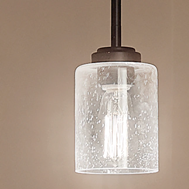 Kichler 44032BK Winslow Black Modern/Contemporary Seeded Glass Cylinder Mini Pendant Light