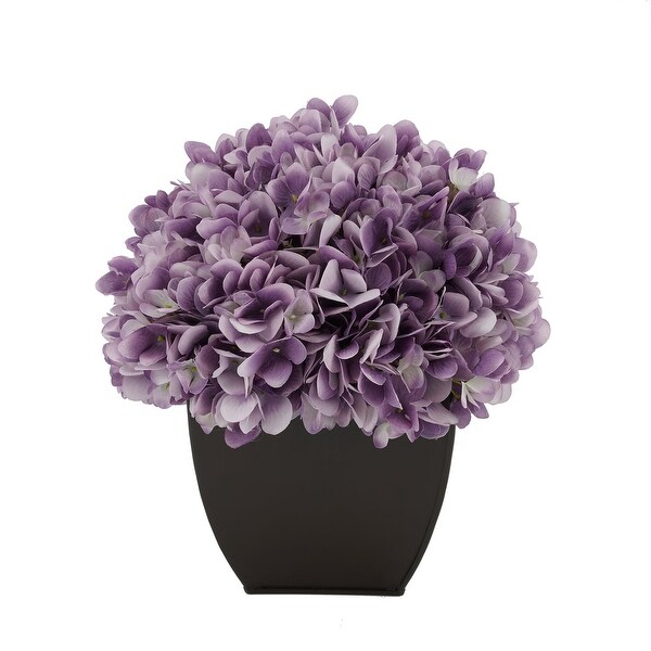 Faux Hydrangea in Matte Brown Tapered Zinc Cube