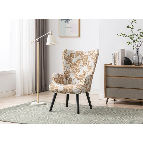 Accent Chair for Living Room， Stylish Linen Tufted Button Wingback Vanity Chair Arm Side Chair with Solid Wood Legs