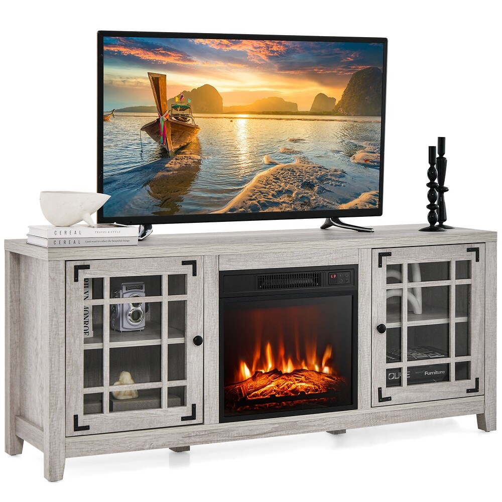 Costway 58 Inches Fireplace TV Stand for TVs up to 65 Inches with   58'' x 16'' x 25''