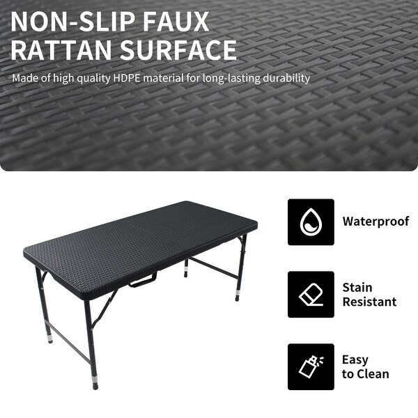 47 in. Black Rectangular Portable Folding Picnic Table Seats 6 People