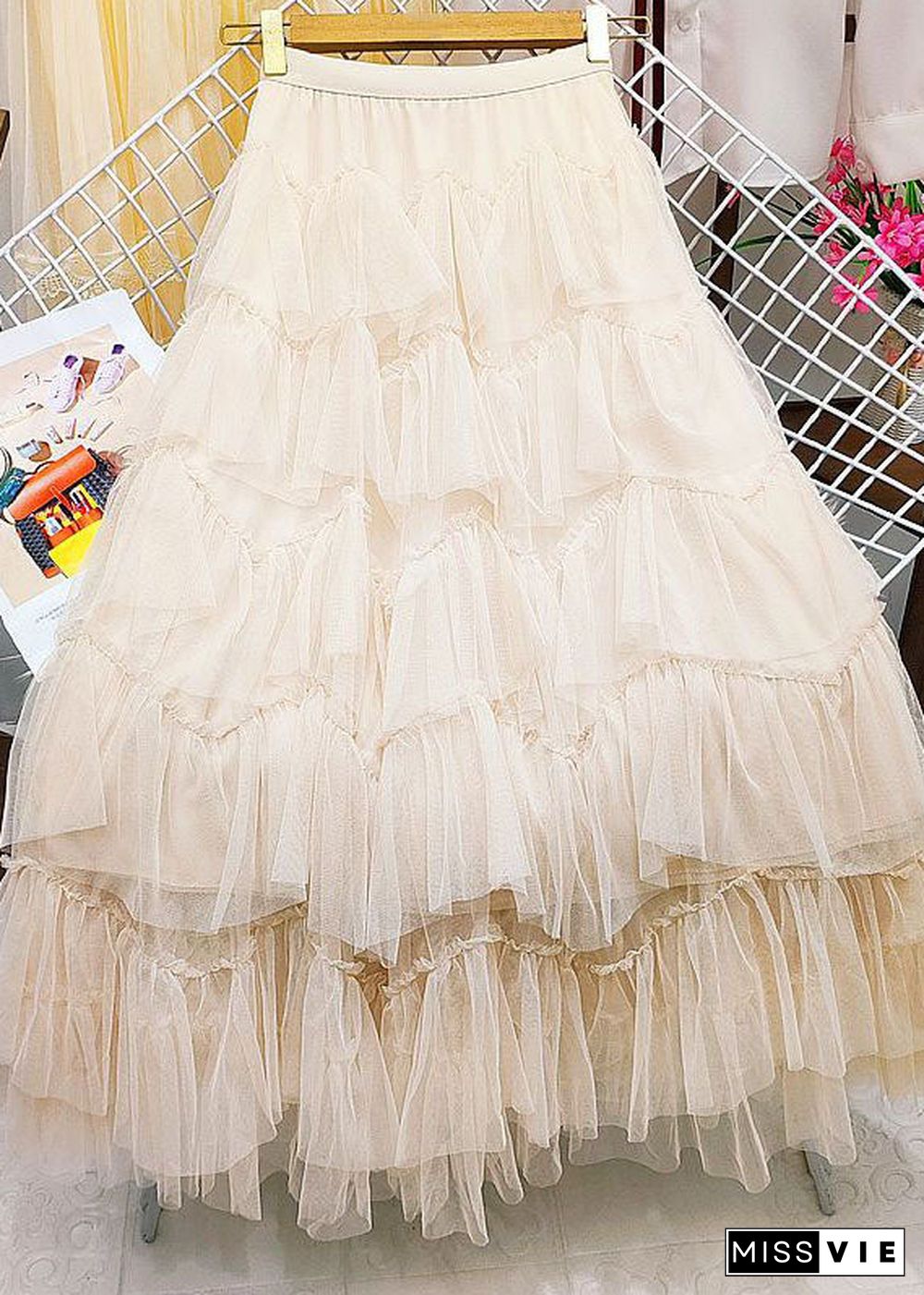 Apricot Tulle A Line Skirts High Waist Exra Large Hem Summer