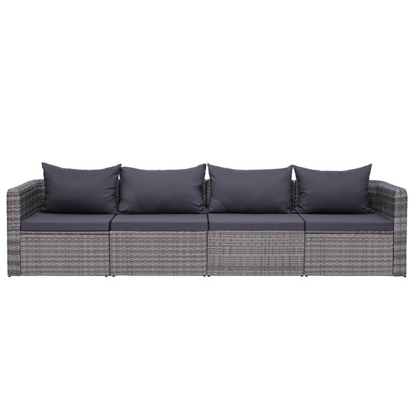 4 Piece Garden Sofa Set with Cushions Gray Poly Rattan - Overstock - 35097552