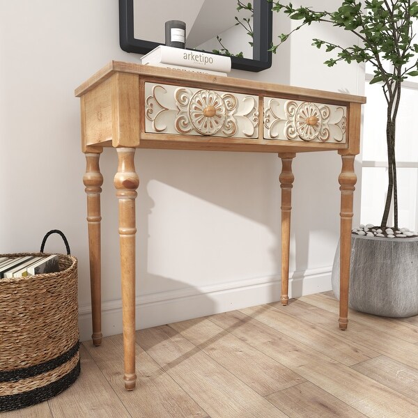 Brown Wood Farmhouse Console Table 33 x 36 x 16