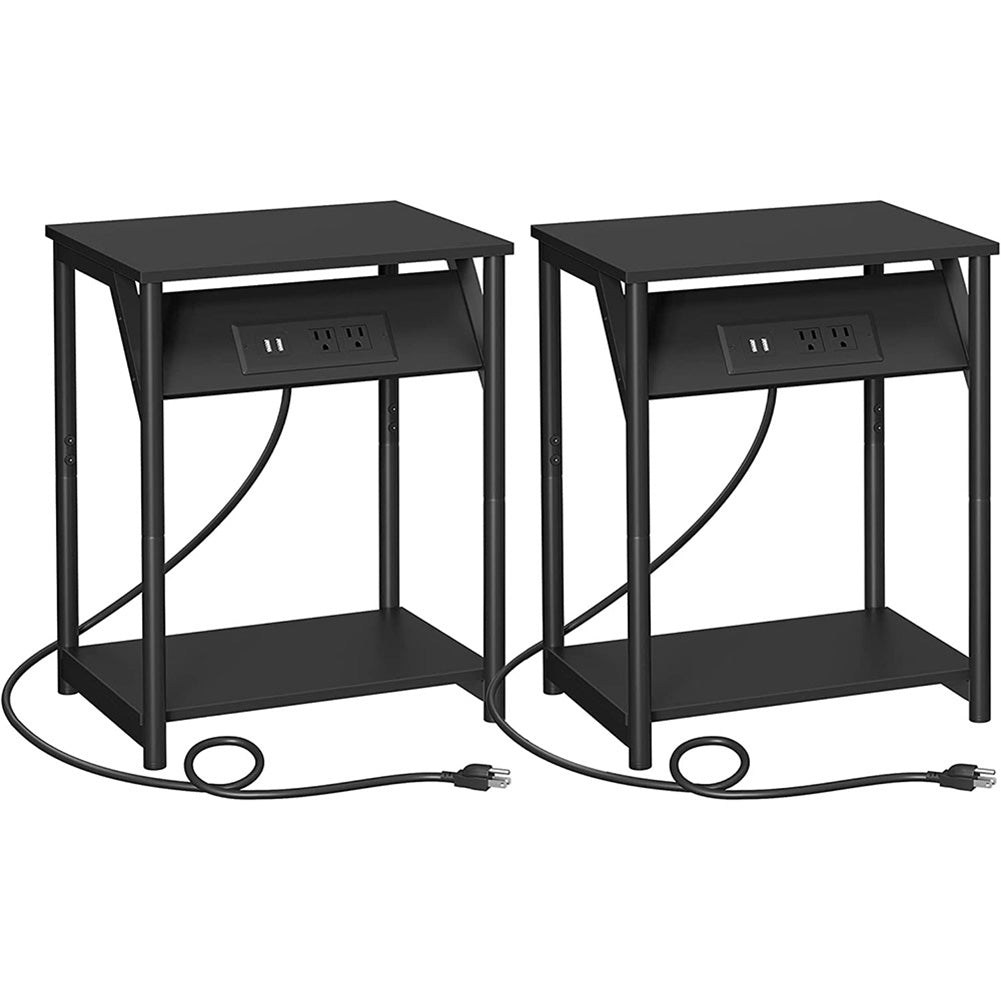 Side Tables With Charging Station, Set Of 2 End Tables With Usb Ports And Outlets, Nightstands For Living Room, Bedroom, Plug-In Series, Black Ulet372B16