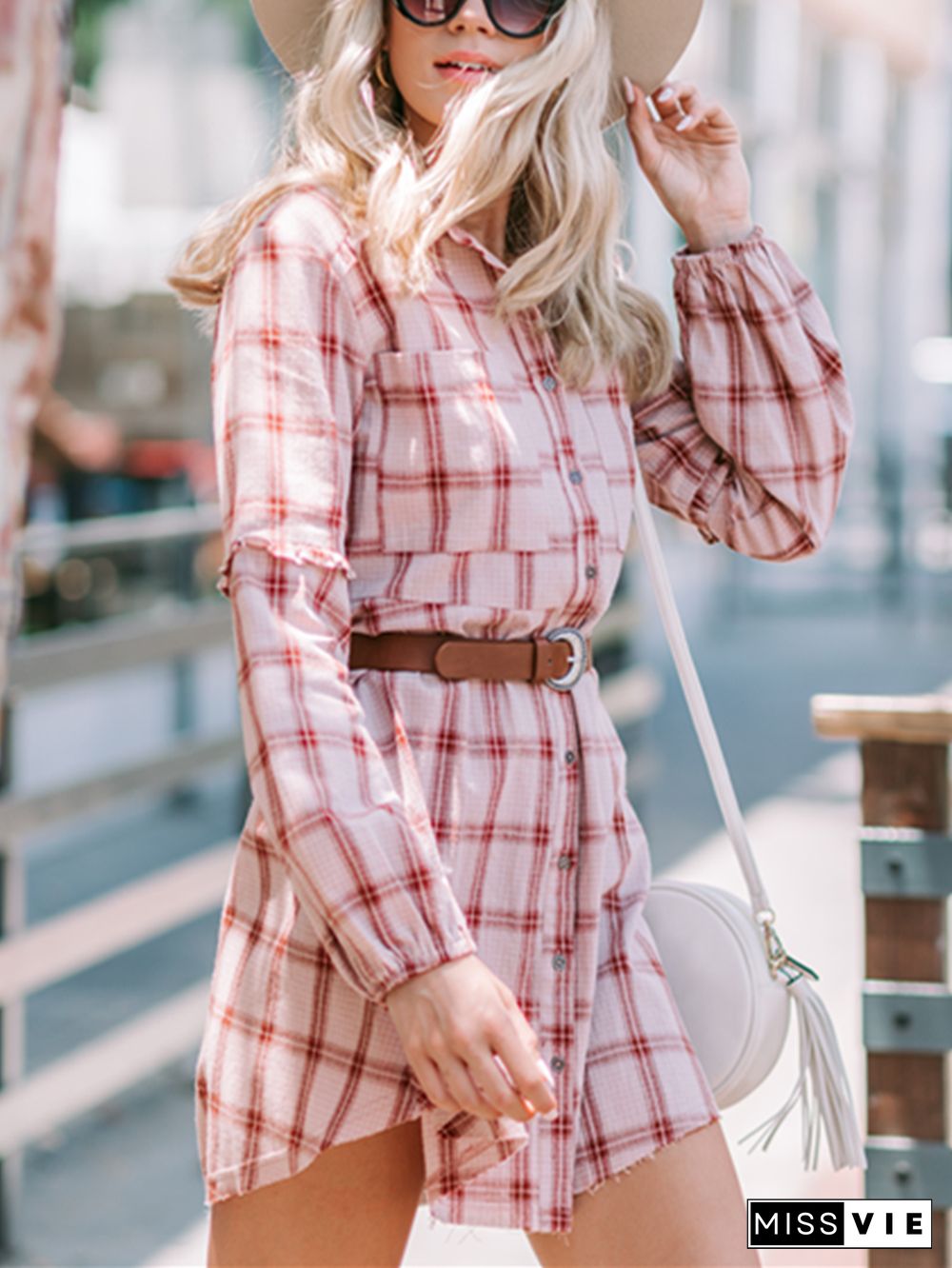 Fashion Casual Plaid Shirt Collar Dresses