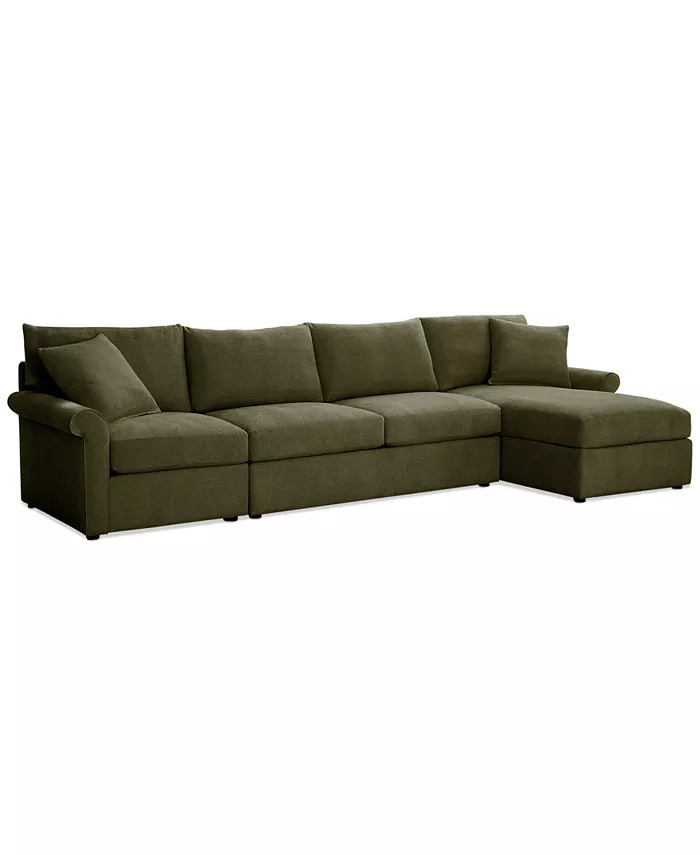 Furniture Wrenley 134 3-Pc. Fabric Sectional Chaise Sleeper Sofa