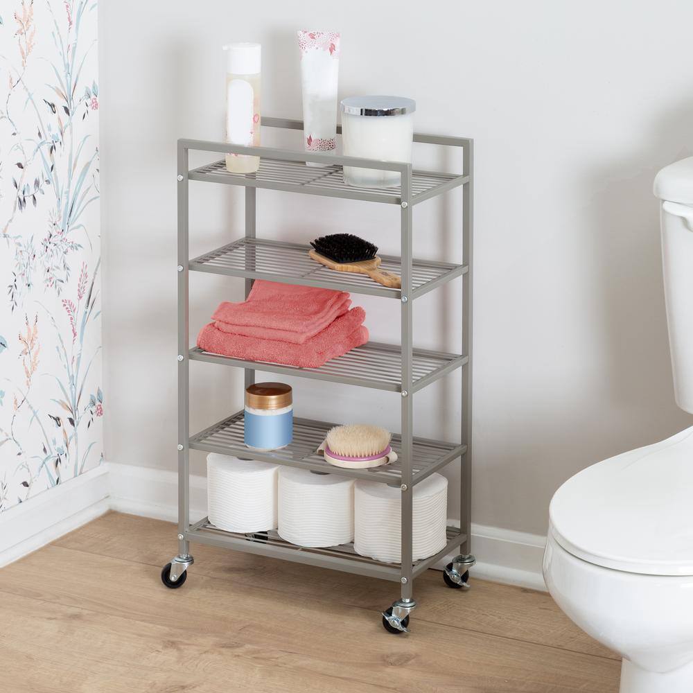 Honey-Can-Do 5-Tier Steel 4-Wheeled Bathroom Cart in Satin Nickel BTH-09096