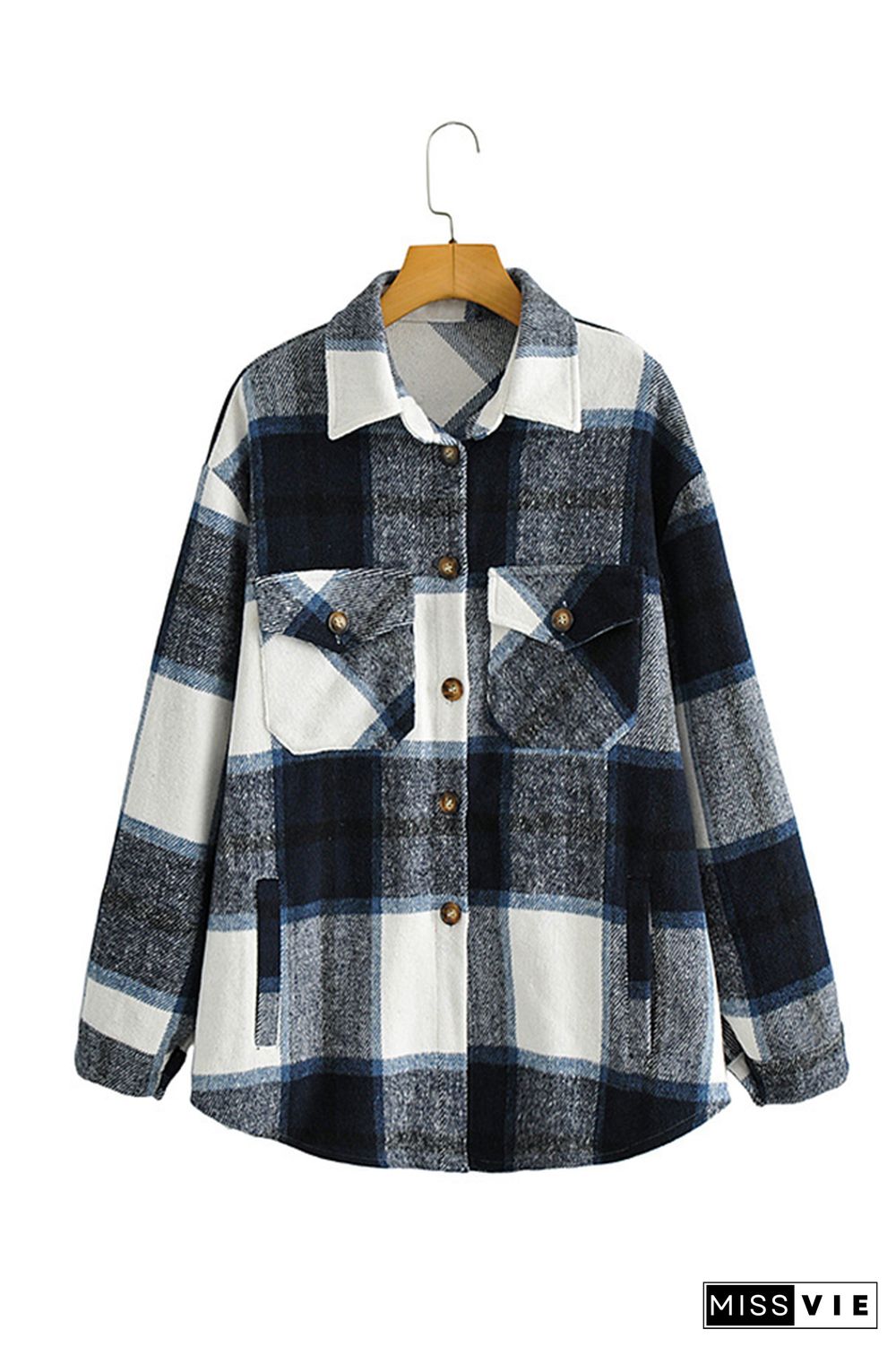 Plaid Button Front Shacket Jacket with Pockets Women Wholesale