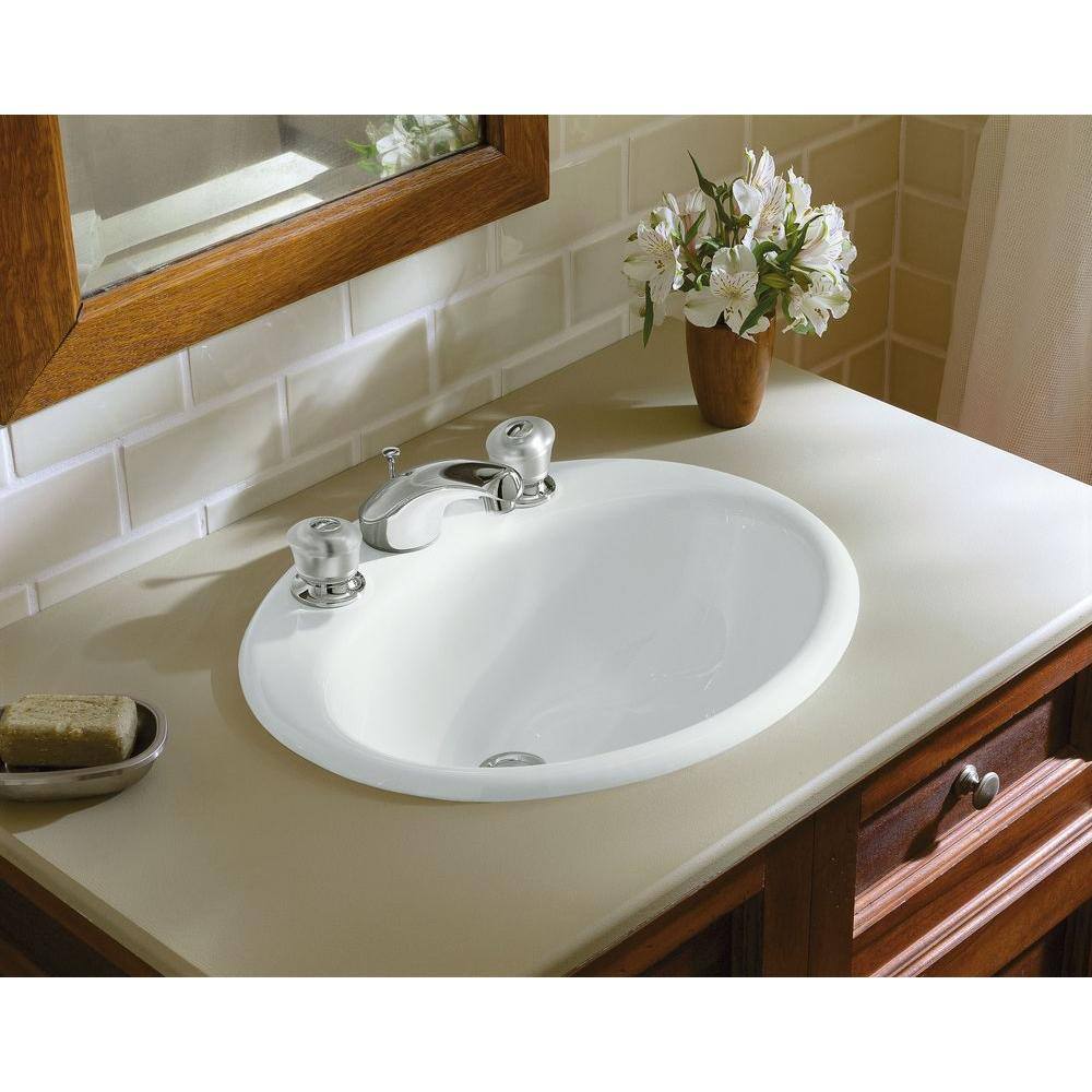 KOHLER Farmington Topmount Bathroom Sink in White with Overflow Drain K-2905-8-0