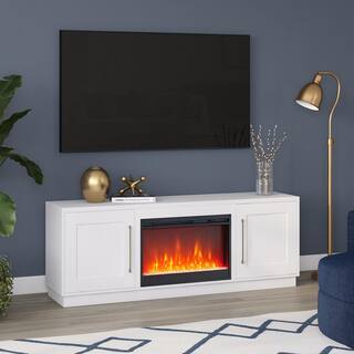 MeyerCross Tillman 68 in. White TV Stand Fits TV's up to 75 in. with Crystal Fireplace Insert TV1841