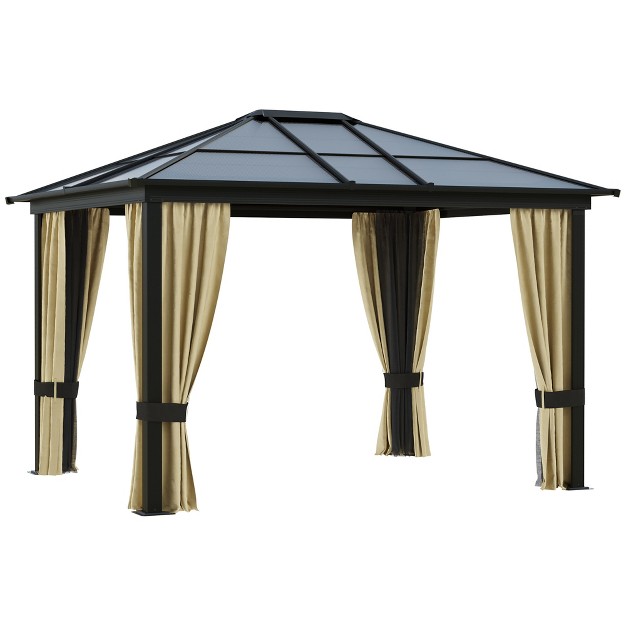 Outsunny 10x12 Polycarbonate Hardtop Gazebo Gazebo Canopy With Aluminum Frame Curtains And Netting For Garden Patio Backyard Beige