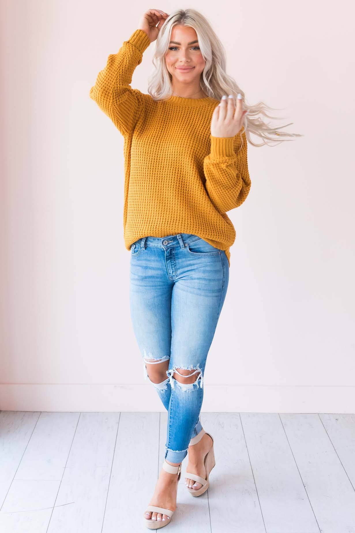 Fall Retreat Rib Stitch Modest Sweater