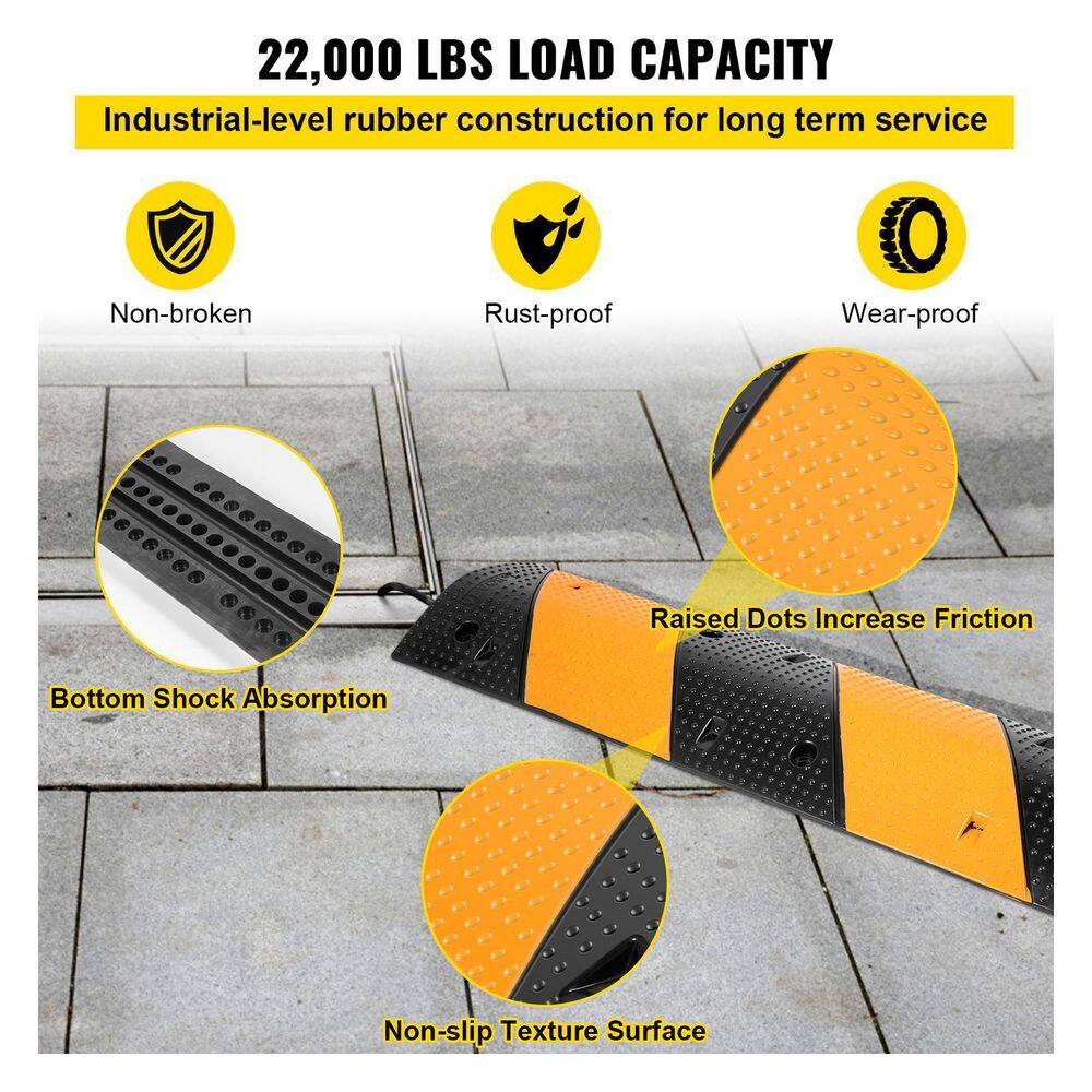 VEVOR 40.2 in. x 11.8 in. Rubber Speed Bump Garage Speed Bump 22000 lbs. Loading w2 End Cap for Asphalt Driveway (2-Pieces) YCZ402PCS2PCSIIX8V0