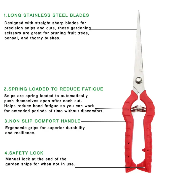 Garden Hand Tools Durable Trimming Scissors With Long Sharp Stainless Steel Blade