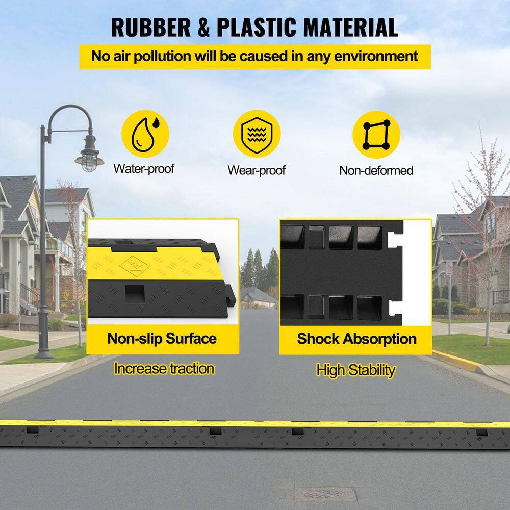 VEVOR Cable Protector Ramp 2-Channels Speed Bump Hump Rubber 11000 lbs. Load for Driveway Traffic Wire Protect (5-Pieces) DLBHQXSLX5PCSZUIBV0