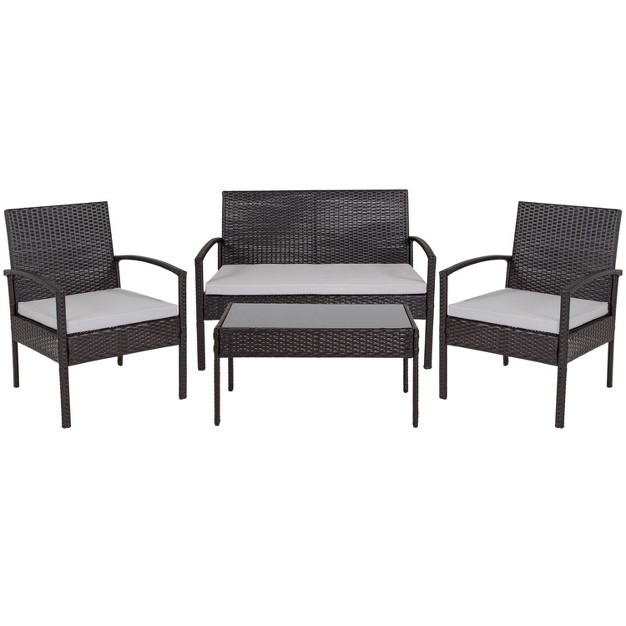 Emma And Oliver 4 Piece Black Patio Set With Steel Frame And Gray Cushions