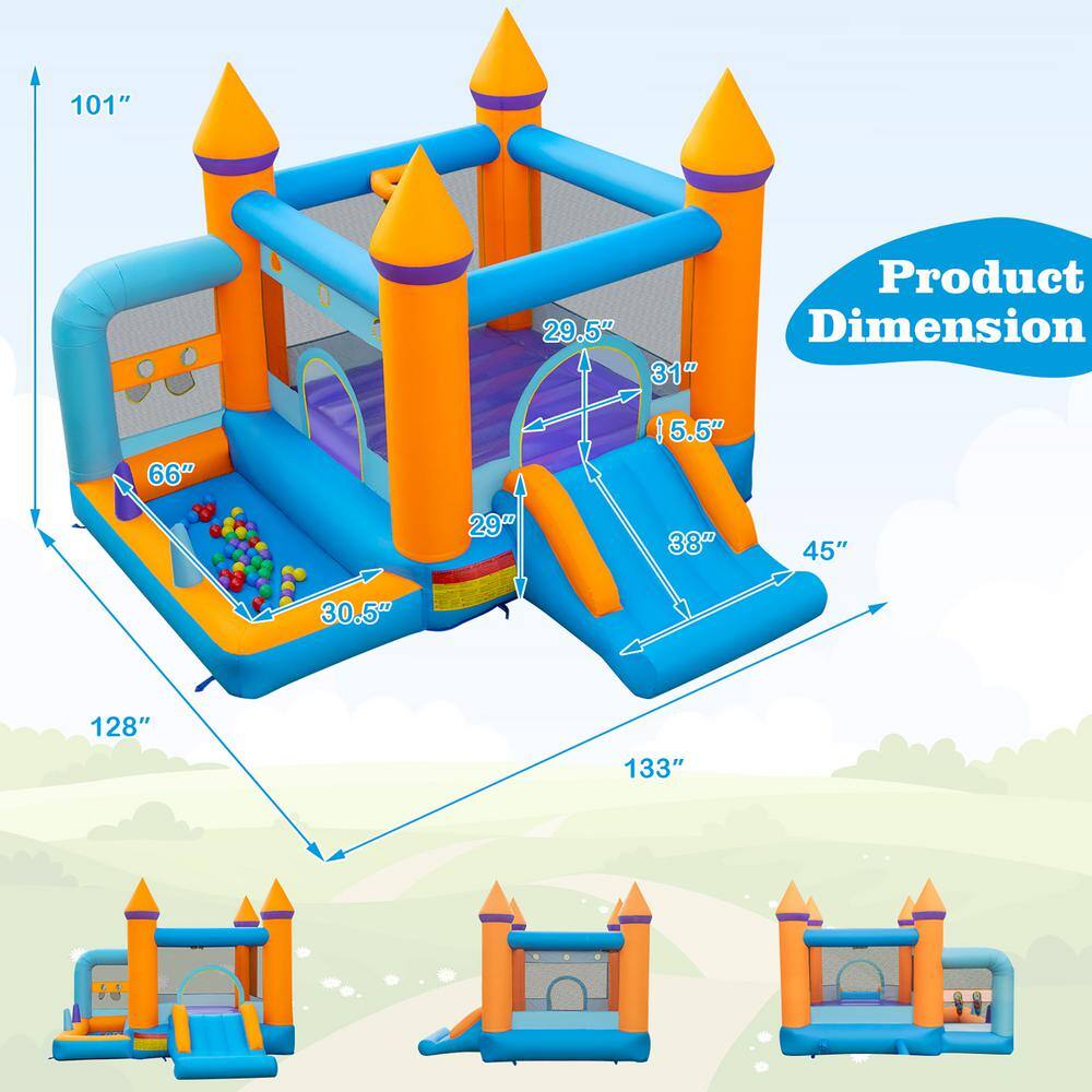 Costway 5-in-1 Inflatable Bounce House Castle Kids Jumping Bouncer with Ocean Balls  735W Blower NP10927US