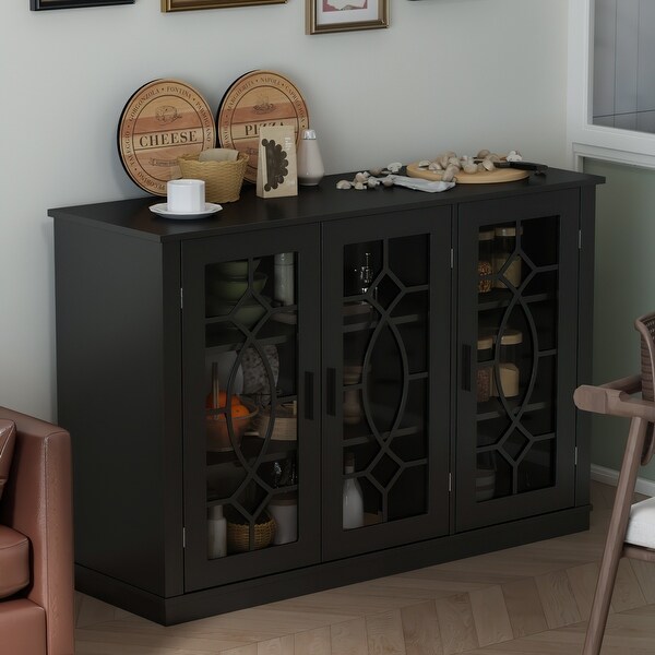 3 Tempered Glass Door Sideboard Buffet Storage Cabinet - 47.2