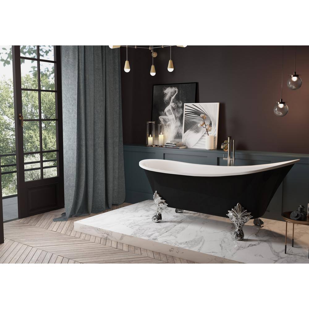 AKDY 69 in. Acrylic Double Slipper Clawfoot Non-Whirlpool Bathtub in Glossy Black BT0221