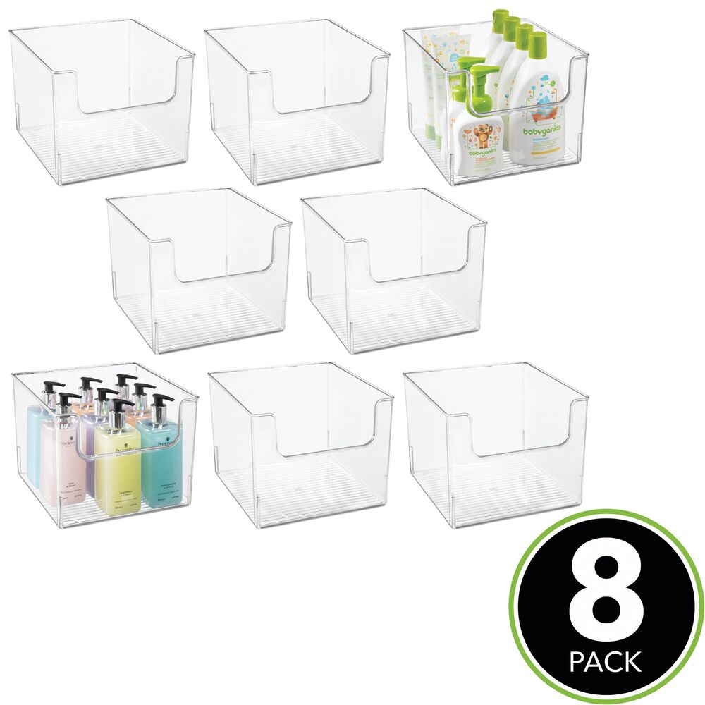 mDesign Modern Plastic Open Front Dip Storage Organizer Bin Basket for Bathroom Organization - Vanity Shelf， Cubby， Cabinet， and Closet Organizing Decor - Ligne Collection - 8 Pack - Clear