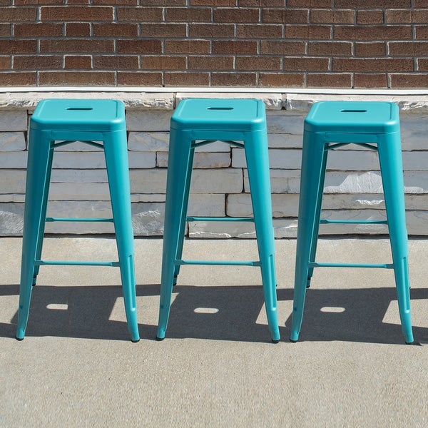 AmeriHome Loft Teal 30 inch Metal Bar Stool - 3 Piece