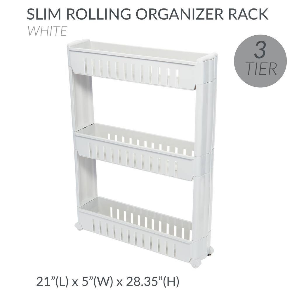 Kitchen Details 3 Tier Slim Slide Out Storage Cart in White 22983-WHITE