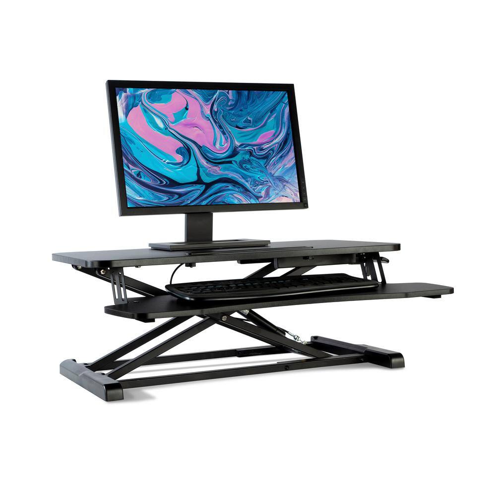 Atlantic Black 31 in. Height Adjustable Large Standing Desk Converter Sit to Stand Dual Monitor Gas Spring Desktop Riser 33908129