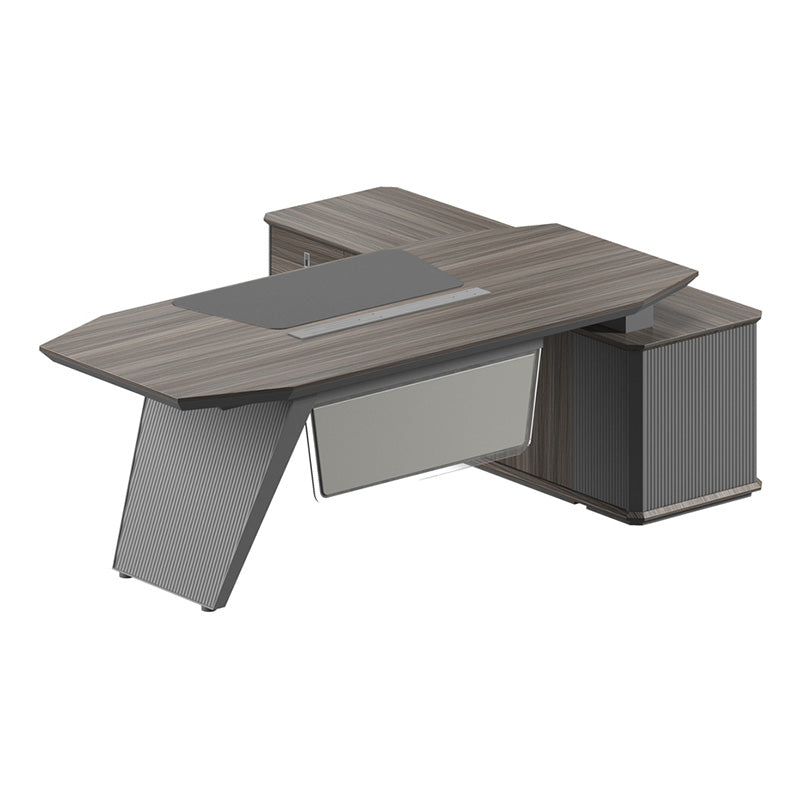 MADDOK Executive Desk with Left Return 200cm - Chocolate & Charcoal Grey