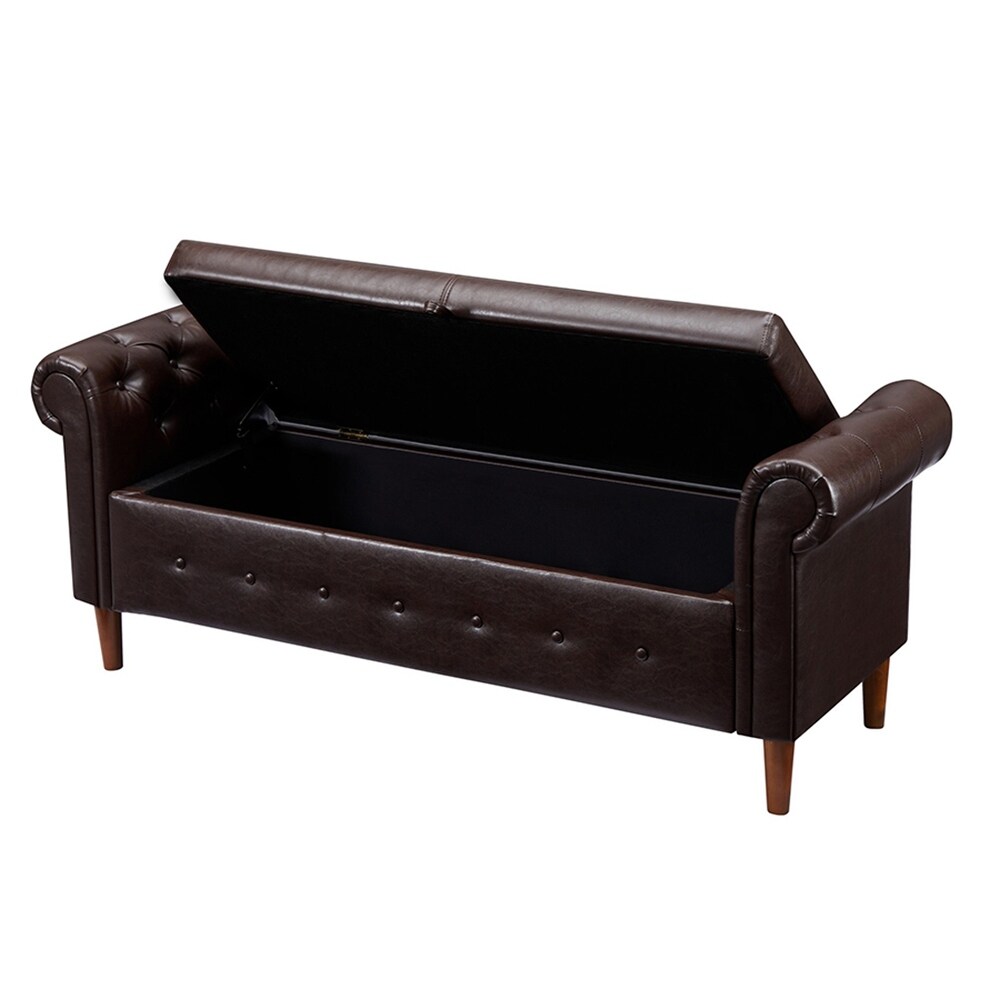 Leather Upholstered Rectangular Storage Sofa Stool with Button Tufting