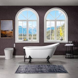 WOODBRIDGE Detroit 59 in. Heavy Duty Acrylic Slipper Clawfoot Bath Tub in White Claw Feet Drain  Overflow in Matte Black HBT7012