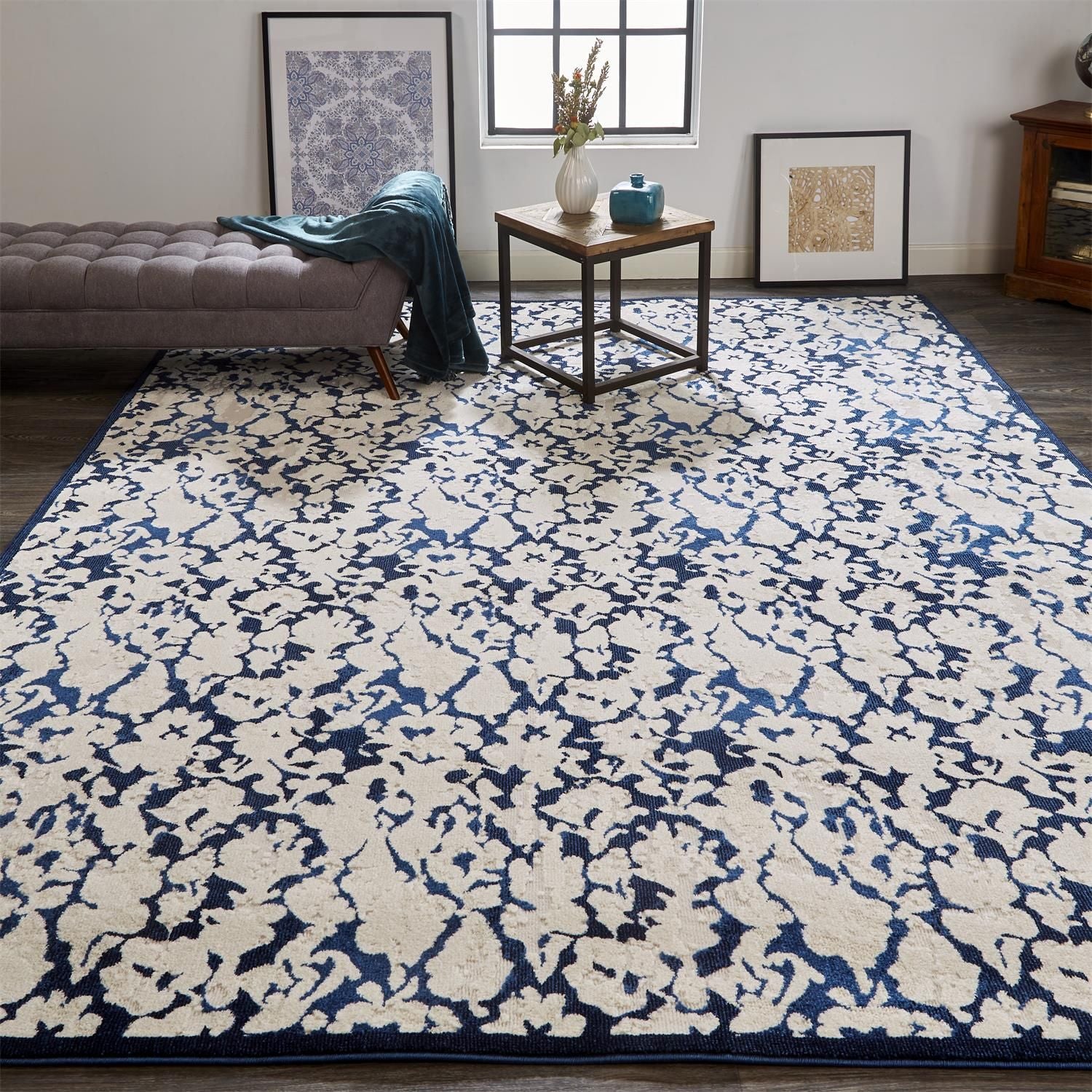 Meera Ivory and Blue Rug by BD Fine