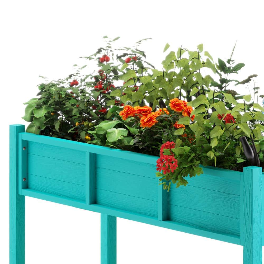 LUE BONA 48in.x18in.x30in.Raised Planter Boxes， Elevated Plastic Garden Bed Stand for Backyard， Patio， Balcony-Blue DPTHD230022-8