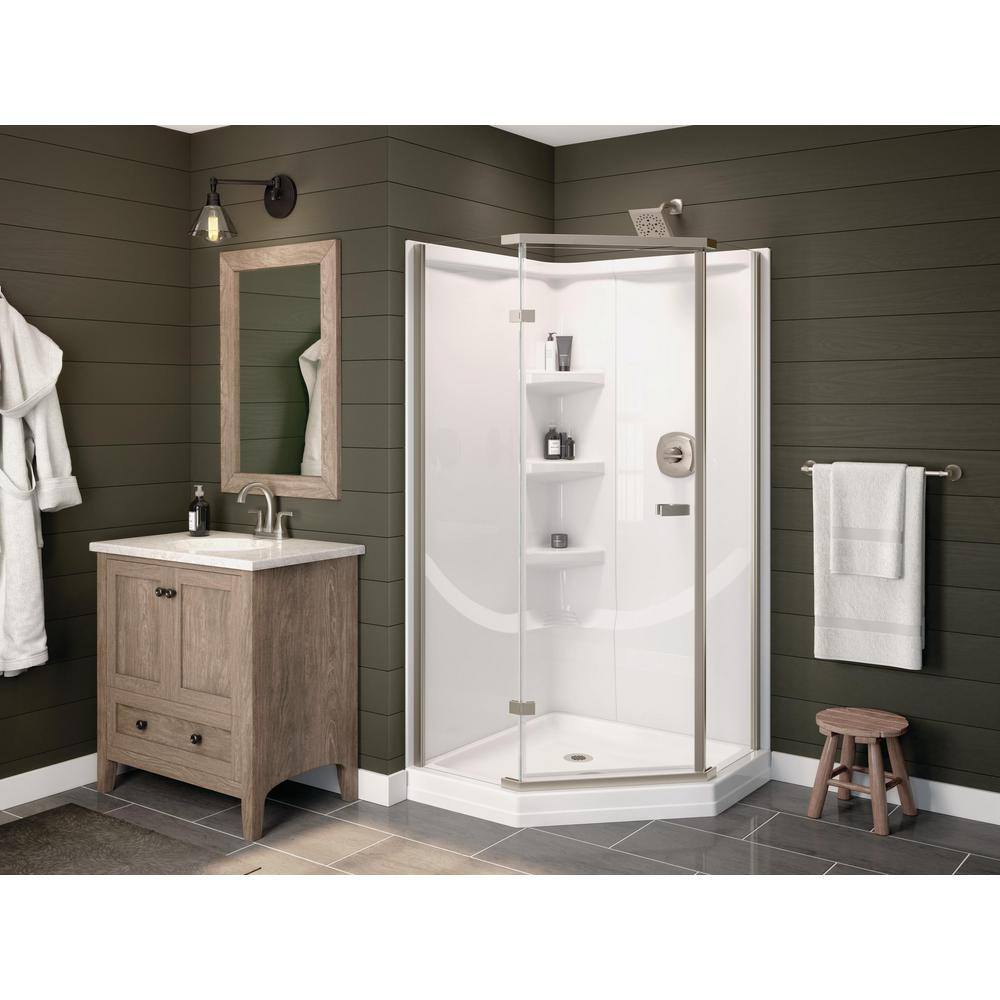 Delta Classic 38 in. W x 72 in. H Neo-Angle Pivot Semi Frameless Corner Shower Enclosure in Stainless 422061