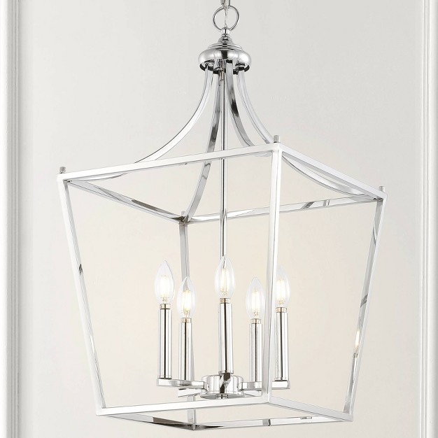 5 light Camden Iron Classic Mid century Pendant Lantern Chrome Jonathan Y