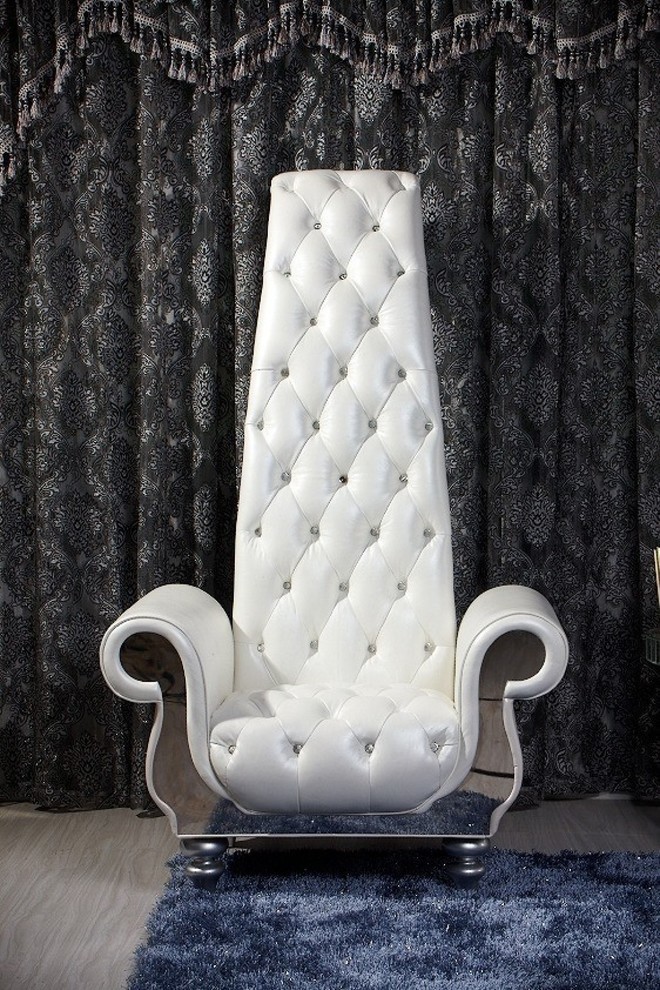 Divani Casa Luxe Neo Classical Pearl White Italian Leather Tall Chair   Traditional   Armchairs And Accent Chairs   by Modern Miami Furniture  Houzz