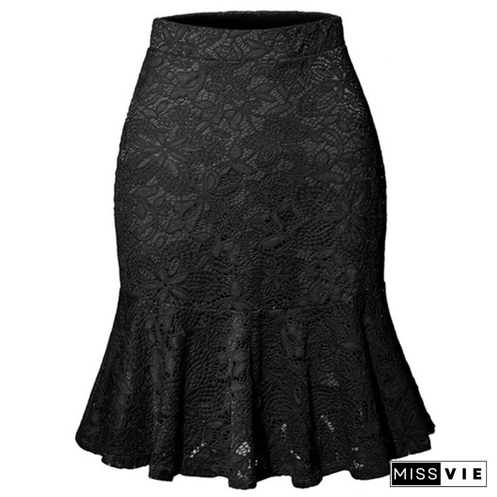 Casual Women Fashion Summer Solid Color Lace Package Hip Skirts Office Ladies Slim Fit Short Skirt Mini Party Skirt