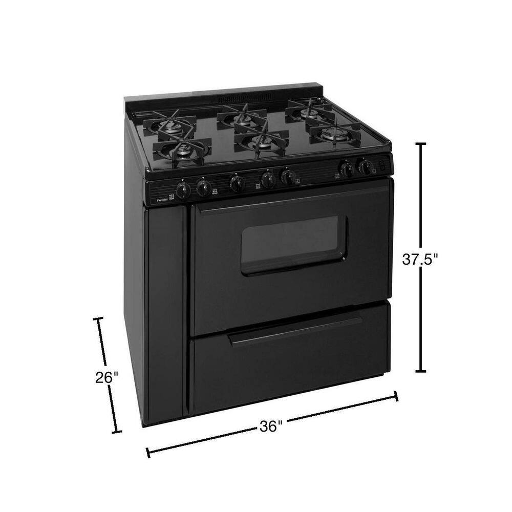 Premier 36 in. 3.91 cu. ft. Gas Range with Sealed Burners in Black STK2X0BP