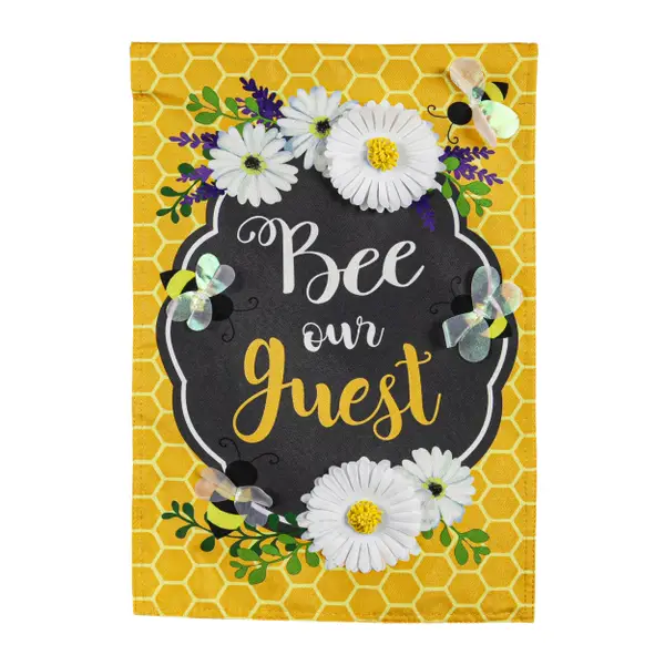 Evergreen Enterprises Bee Our Guest Frame Garden Linen Flag