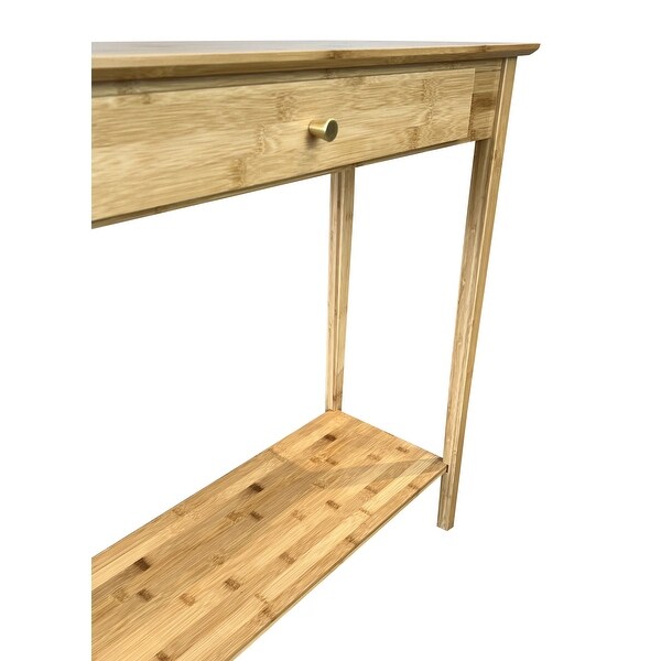 Solid Bamboo 2-Tier Console Table with Drawer