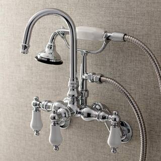 Kingston Brass Vintage Adjustable Center 3-Handle Claw Foot Tub Faucet with Handshower in Chrome HAE306T1