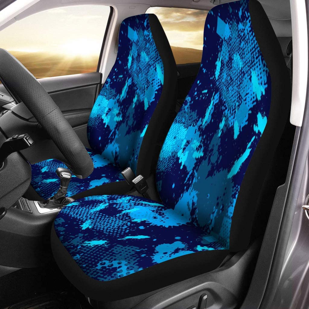 FMSHPON Set of 2 Car Seat Covers Camouflage Sport Pattern Classic Camo Blue Colors Sea Universal Auto Front Seats Protector Fits for Car，SUV Sedan，Truck