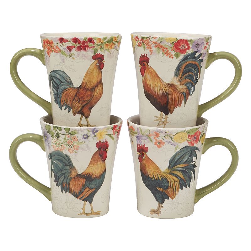 Certified International Floral Rooster 4-pc. Mug Set